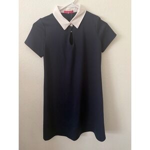 Maternal America Navy Blue White Collar Keyhole Maternity Dress XS D4197-P3